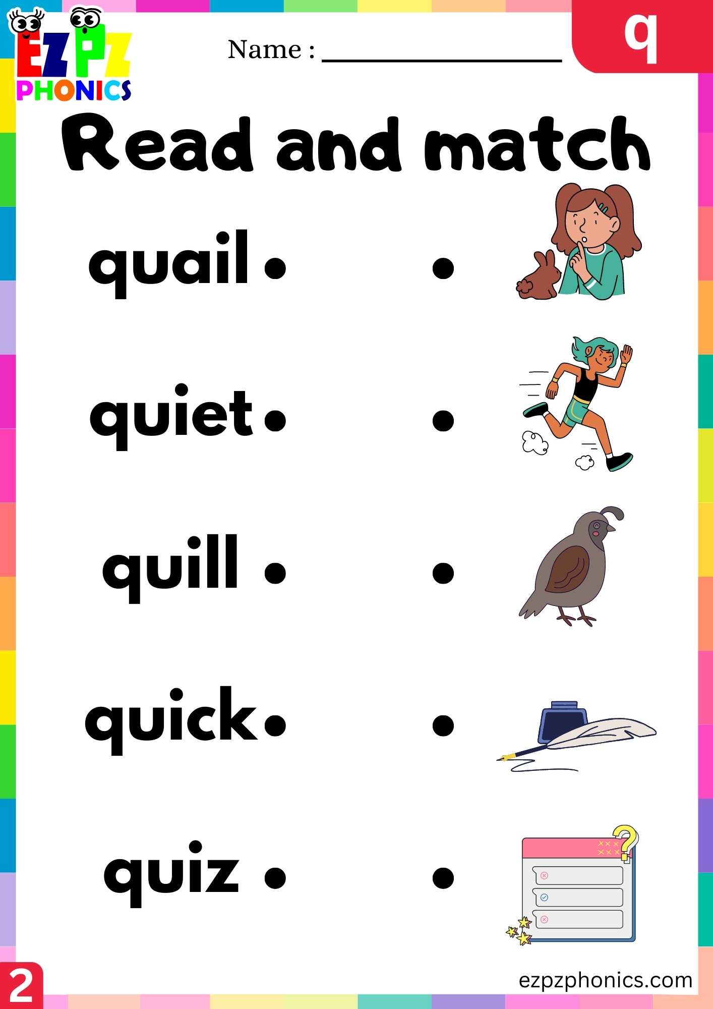 Group2 Letter Q Read And Match Beginning Sounds Worksheet